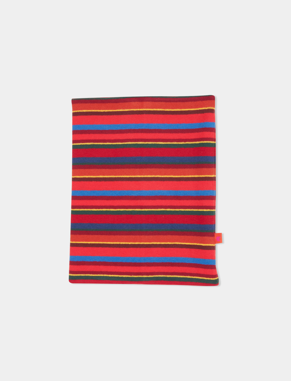 Kids' multi-use red fleece neck warmer with multicoloured stripes - Gallo 1927 - Official Online Shop