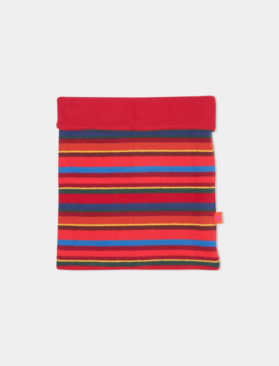 Kids' multi-use red fleece neck warmer with multicoloured stripes - Gallo 1927 - Official Online Shop