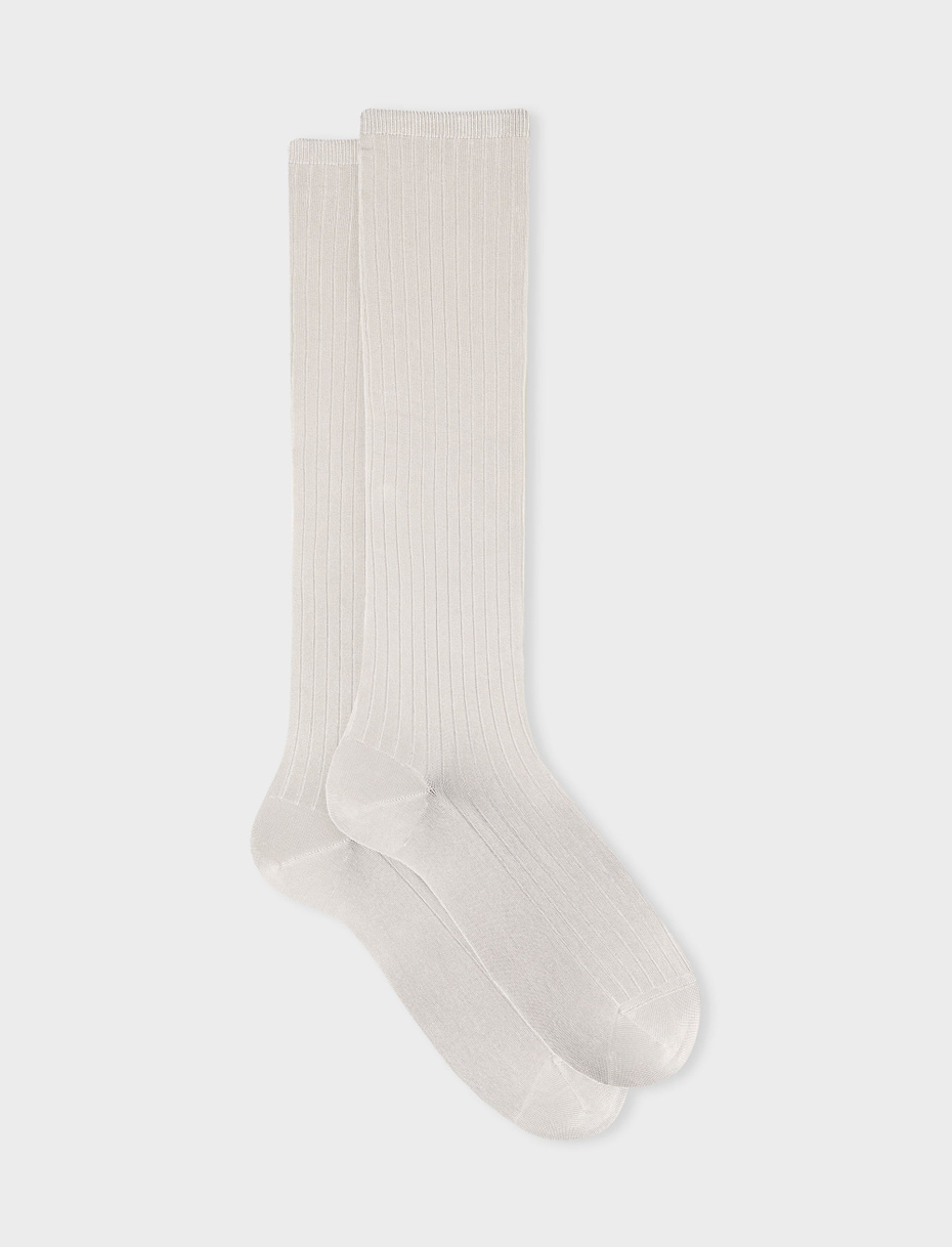 Long ribbed plain silver viscose socks - Gallo 1927 - Official Online Shop