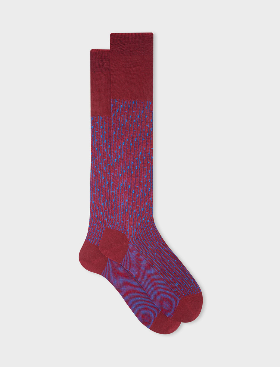 Men's long berry cotton socks with lily motif - Gallo 1927 - Official Online Shop