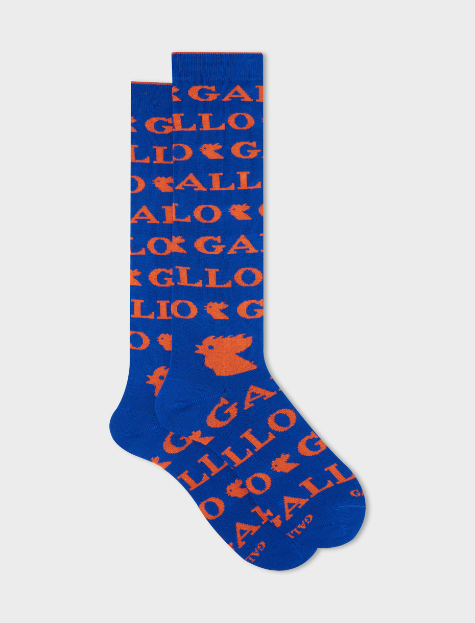 Men's long dark blue cotton socks with large Gallo logo motif - Gallo 1927 - Official Online Shop