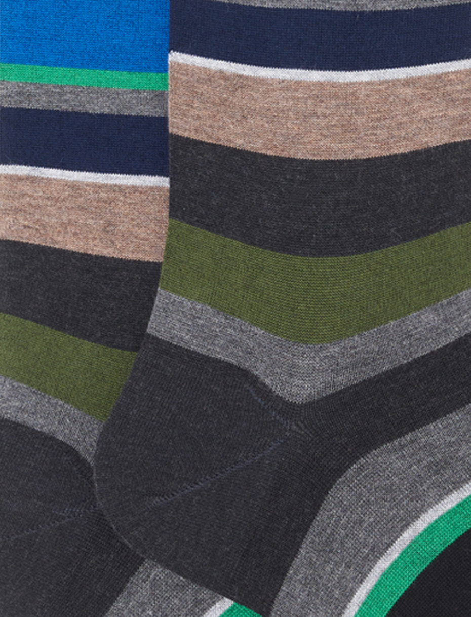 Men's long slate cotton socks with multicoloured stripes - Gallo 1927 - Official Online Shop