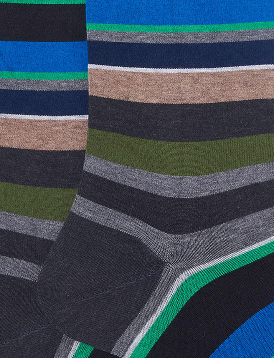 Men's short slate cotton socks with multicoloured stripes - Gallo 1927 - Official Online Shop