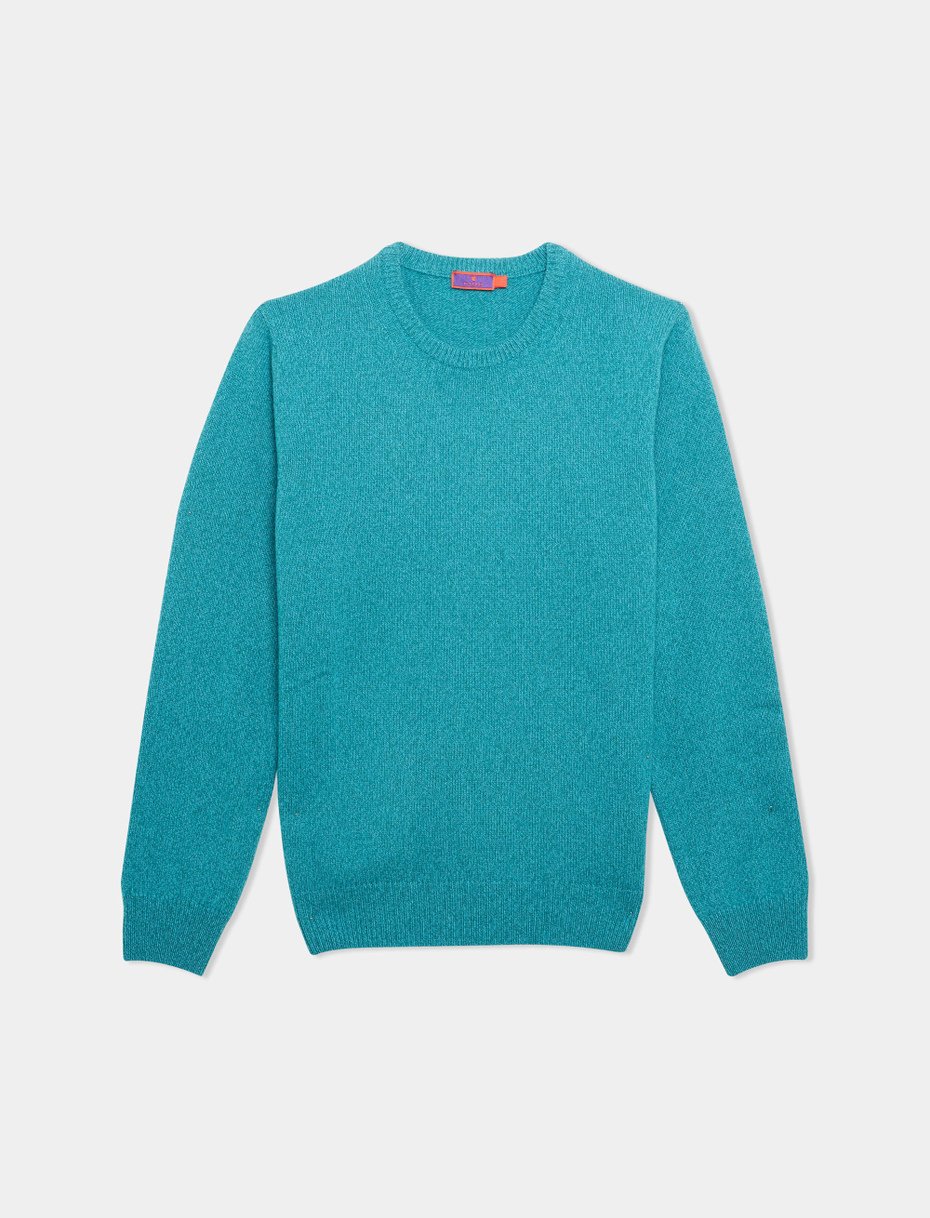 Men's crew-neck in plain sea green mouliné wool and cashmere - Gallo 1927 - Official Online Shop