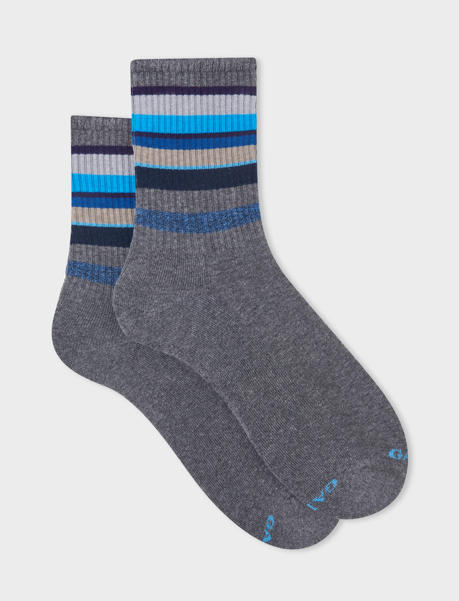 Men's short socks in pyrite cotton terry cloth with multicoloured stripes - Gallo 1927 - Official Online Shop