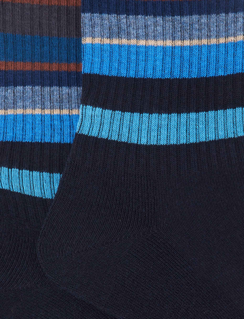 Men's short socks in blue cotton terry cloth with multicoloured stripes - Gallo 1927 - Official Online Shop
