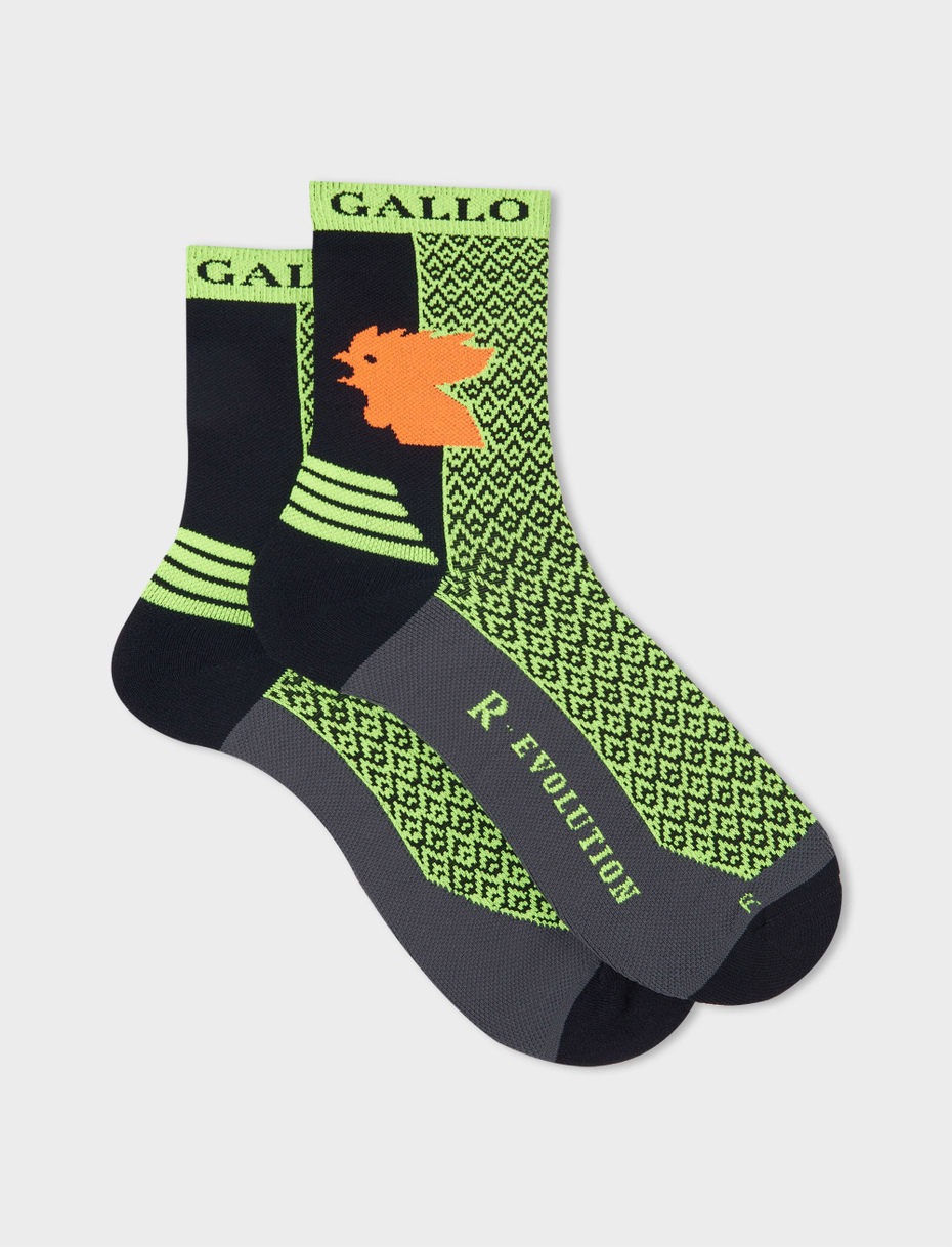 Men's short technical neon yellow socks with small triangles - Gallo 1927 - Official Online Shop
