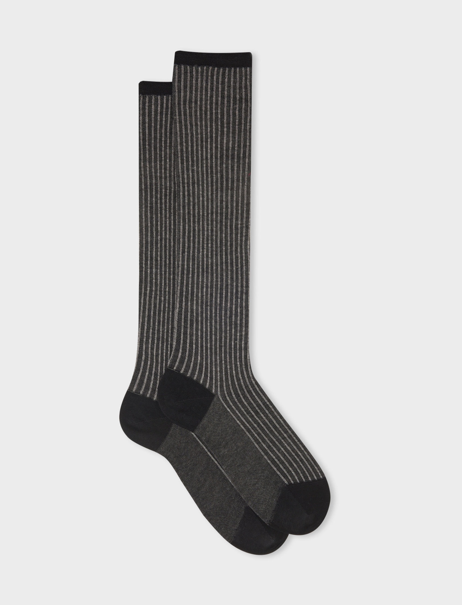 Women's long black twin-rib cotton socks - Gallo 1927 - Official Online Shop