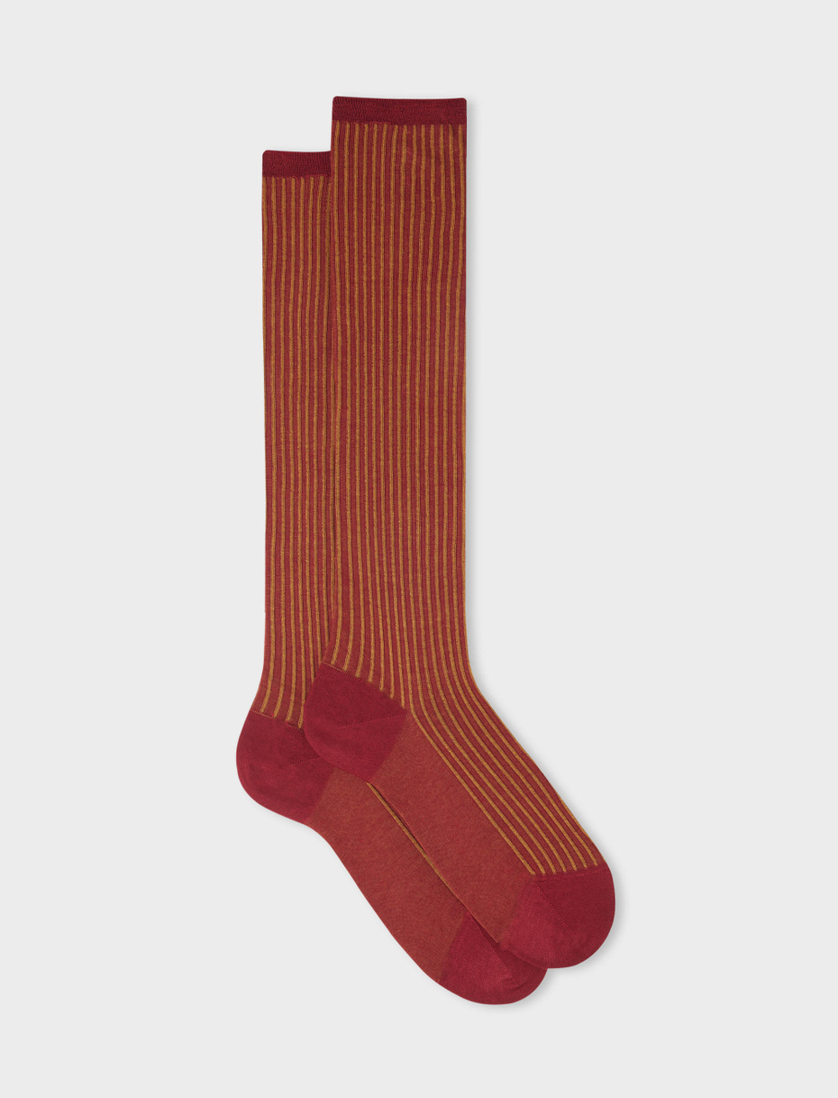 Women's long berry red twin-rib cotton socks - Gallo 1927 - Official Online Shop