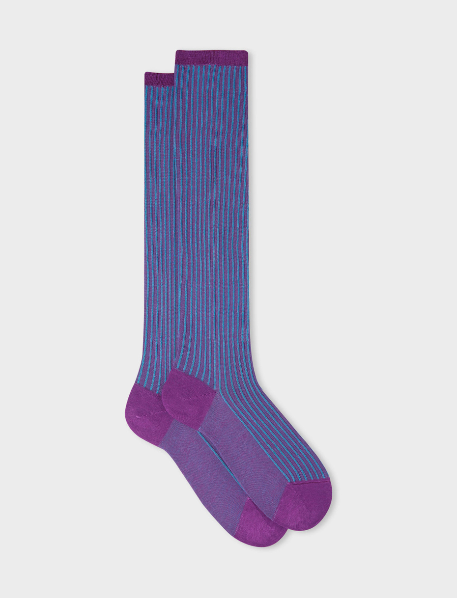 Women's long violet twin-rib cotton socks - Gallo 1927 - Official Online Shop