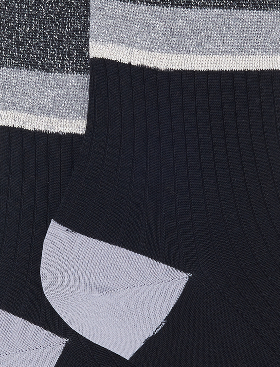 Women's short ribbed plain black cotton socks with lurex-striped cuff - Gallo 1927 - Official Online Shop
