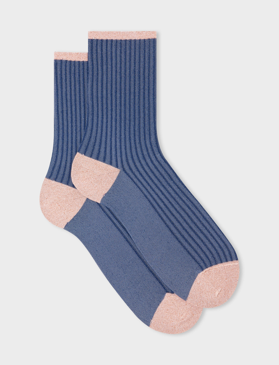 Women's short mulot/blue polyamide and lurex socks with twin rib - Gallo 1927 - Official Online Shop