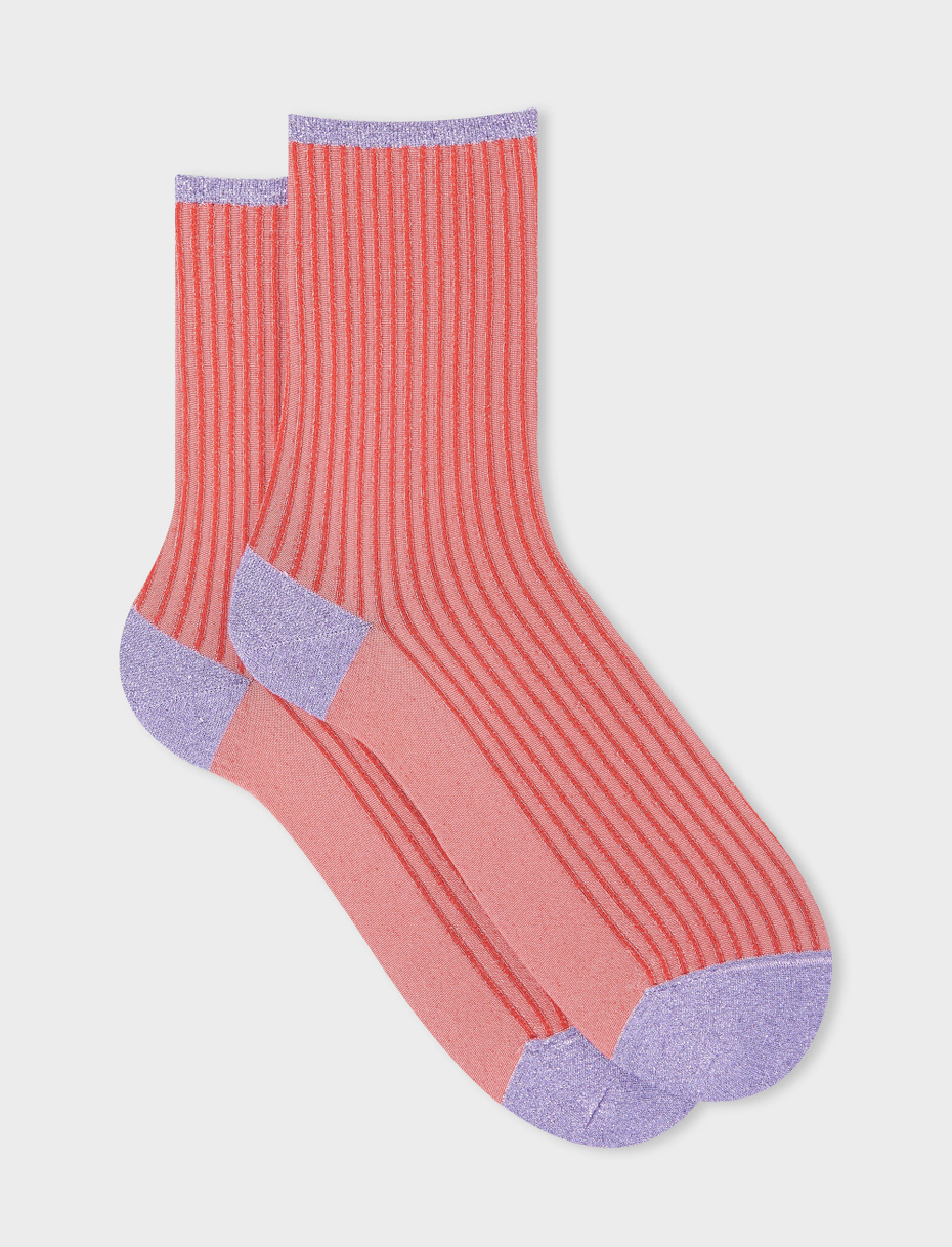 Women's short raffia/red polyamide and lurex socks with twin rib - Gallo 1927 - Official Online Shop