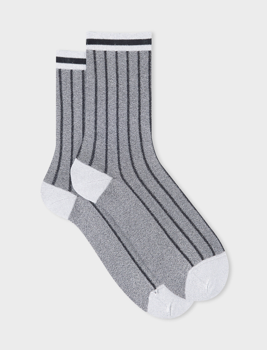 Women's short black socks in spaced twin-rib polyamide with lurex - Gallo 1927 - Official Online Shop