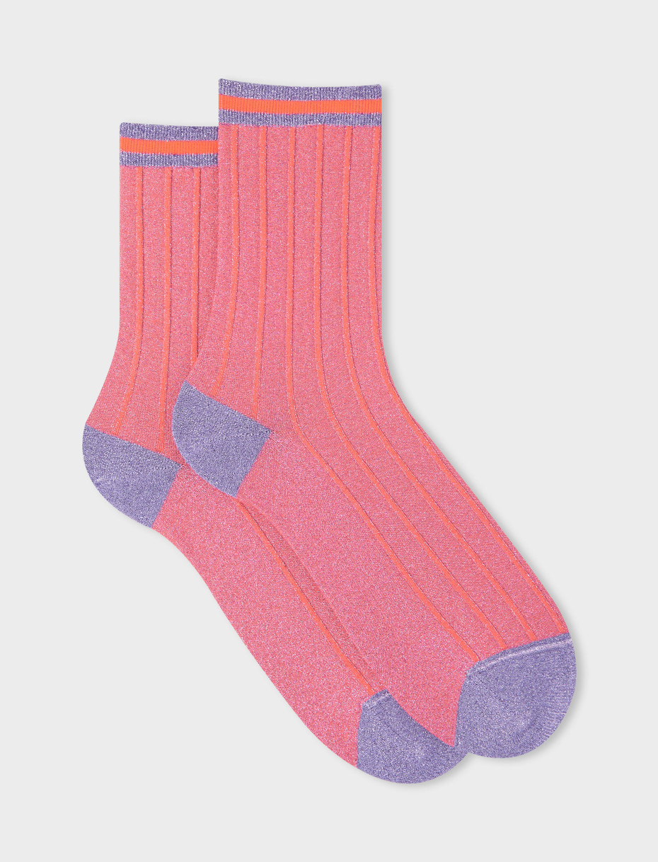 Women's short purple socks in spaced twin-rib polyamide with lurex - Gallo 1927 - Official Online Shop