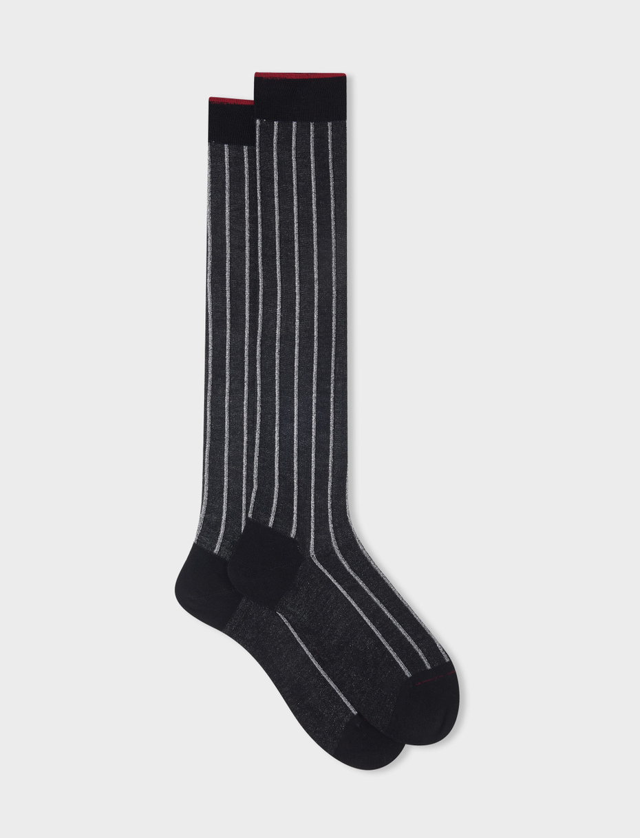 Men's long black socks in spaced twin-rib cotton with lurex - Gallo 1927 - Official Online Shop
