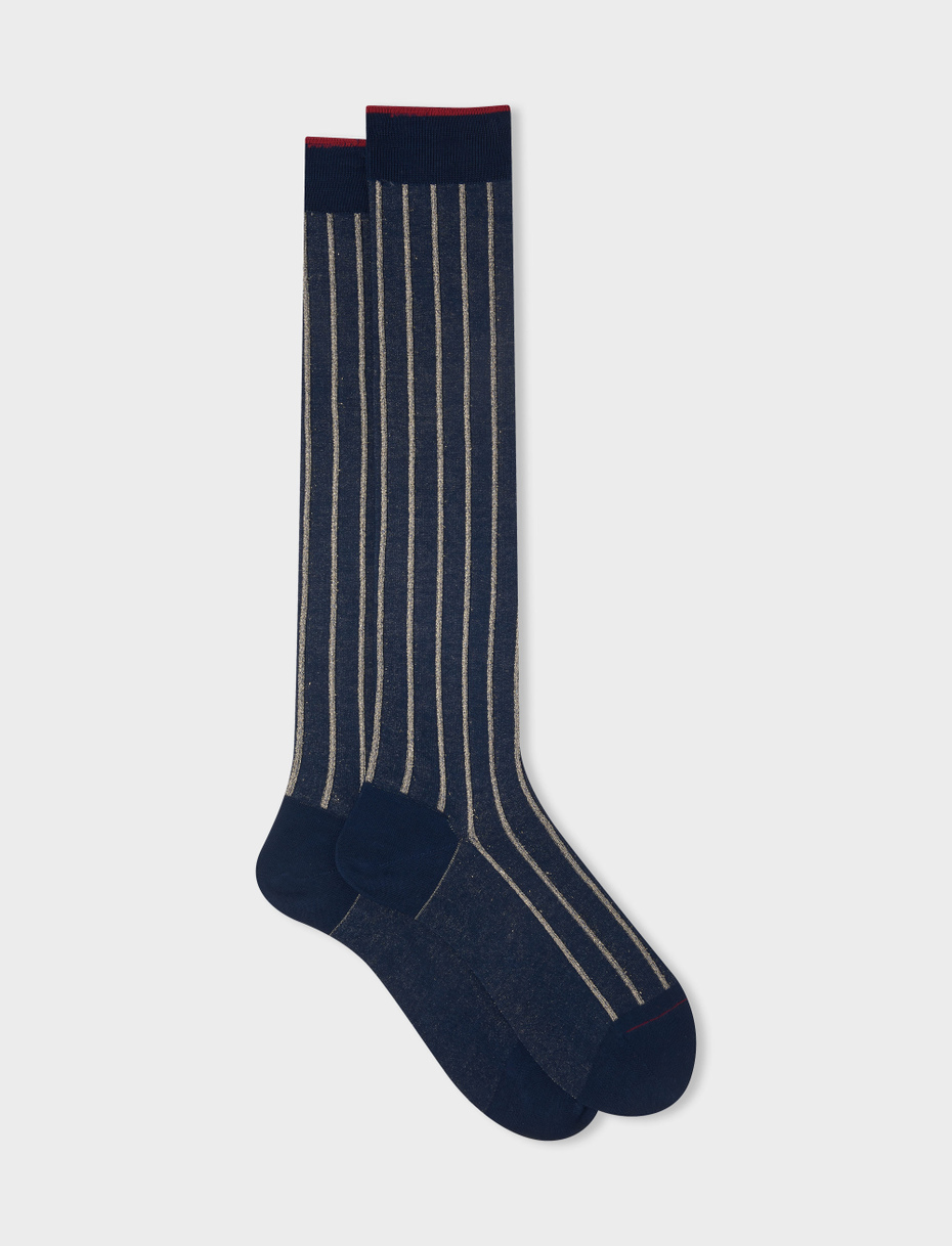 Men's long ocean blue socks in spaced twin-rib cotton with lurex - Gallo 1927 - Official Online Shop