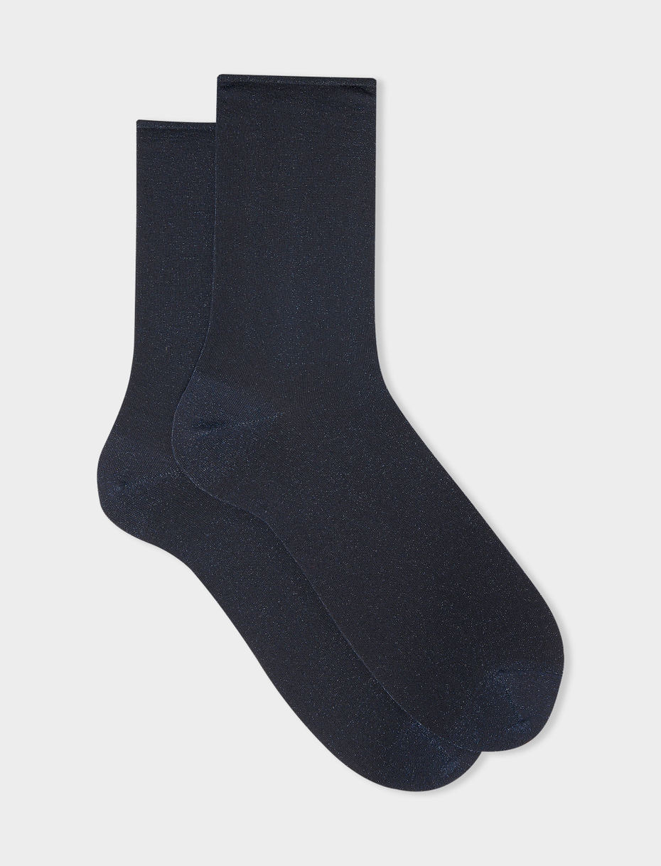 Women's short plain ocean blue lurex socks - Gallo 1927 - Official Online Shop