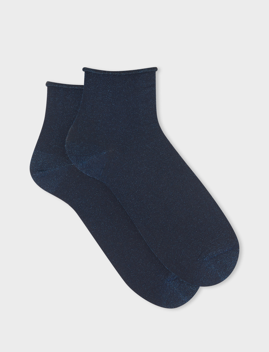Women's super short plain ocean blue lurex socks - Gallo 1927 - Official Online Shop
