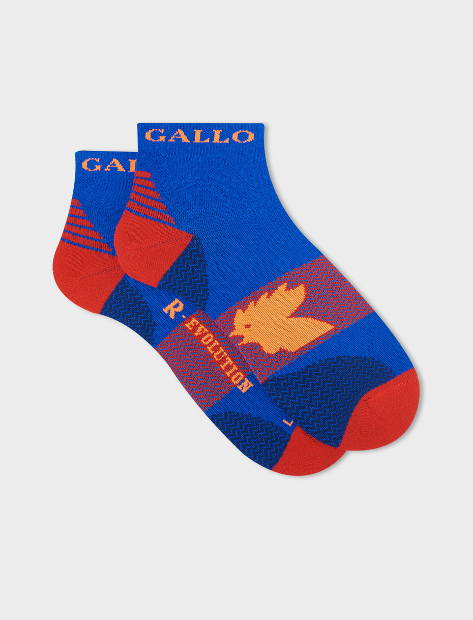 Men's super short technical cobalt socks with chevron motif - Gallo 1927 - Official Online Shop