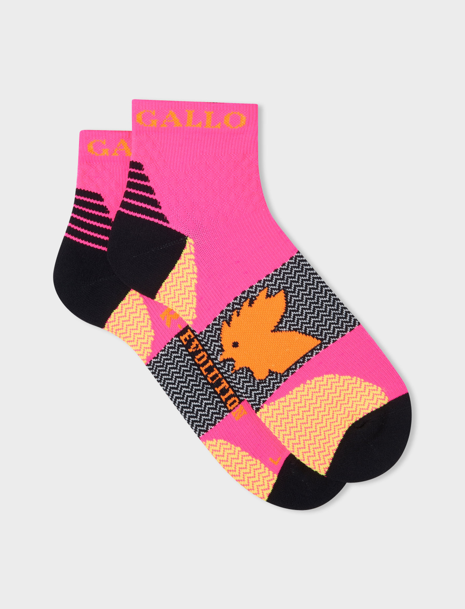 Women's super short technical neon fuchsia socks with chevron motif - Gallo 1927 - Official Online Shop