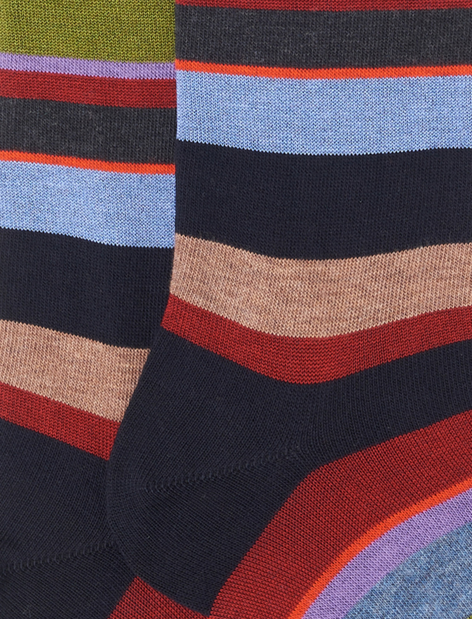 Men's short blue cotton blend socks with multicoloured stripes - Gallo 1927 - Official Online Shop