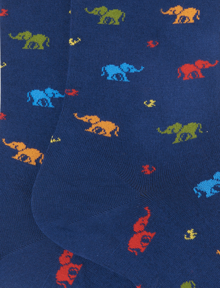 Men's short English blue cotton socks with elephant and mouse motif - Gallo 1927 - Official Online Shop