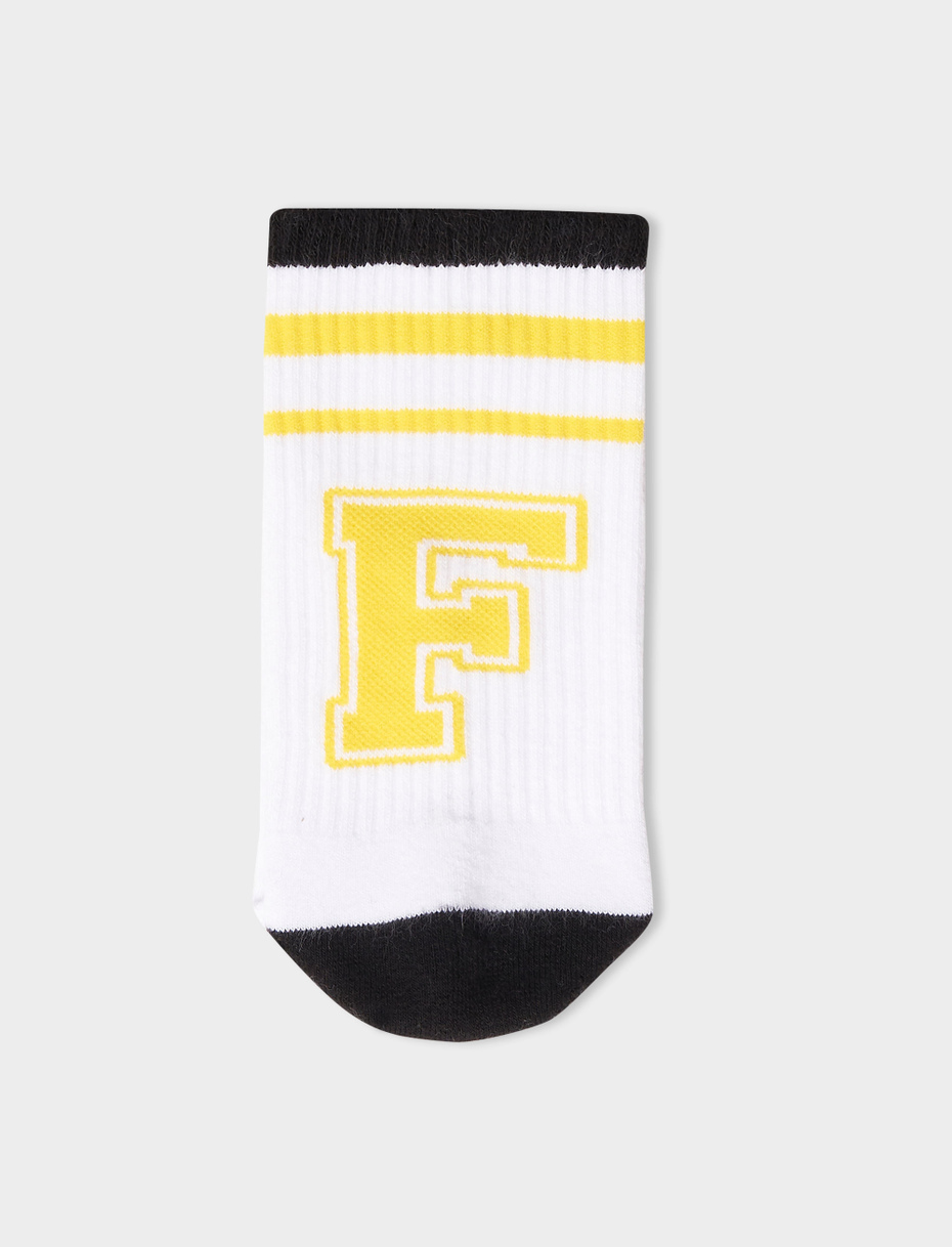 Unisex short sock in plain white cotton terry cloth with letter F. Individually sold. - Gallo 1927 - Official Online Shop