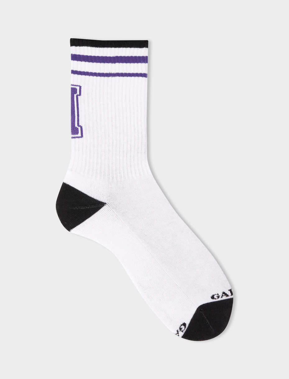 Unisex short sock in plain white cotton terry cloth with letter I. Individually sold. - Gallo 1927 - Official Online Shop