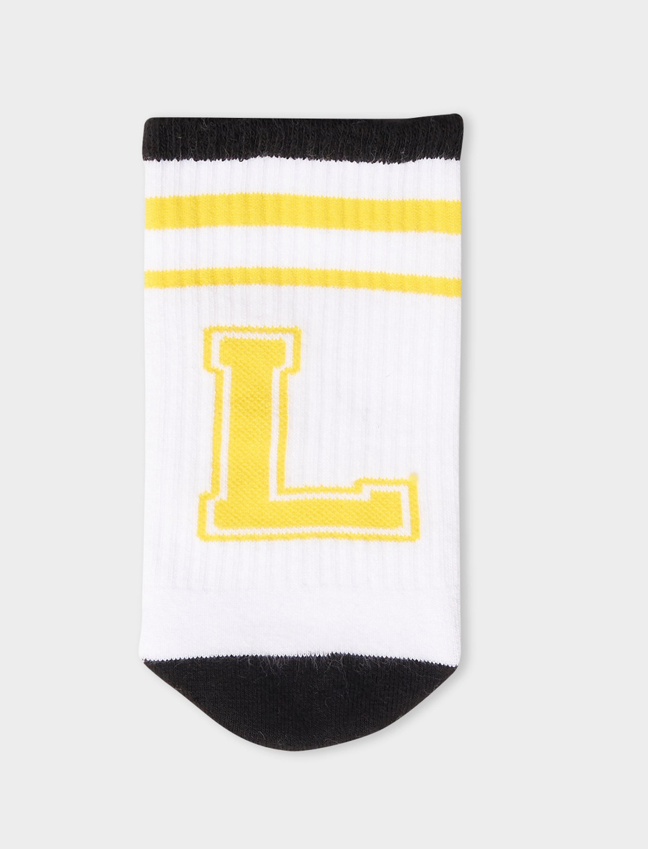 Unisex short sock in plain white cotton terry cloth with letter L. Individually sold. - Gallo 1927 - Official Online Shop