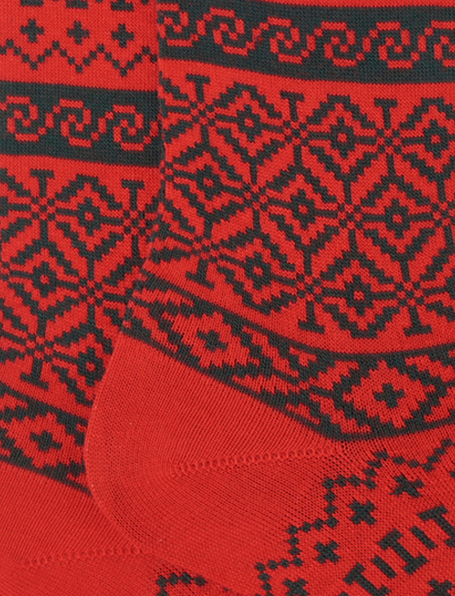 Women's long red cotton socks with decorative Christmas motif - Gallo 1927 - Official Online Shop