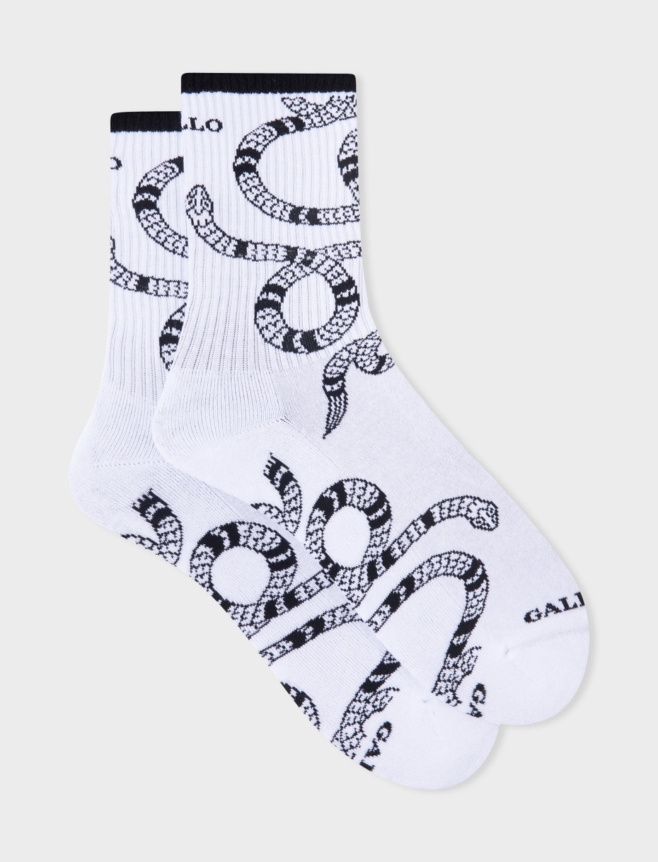 Men's short white cotton terry cloth socks with snake motif - Gallo 1927 - Official Online Shop
