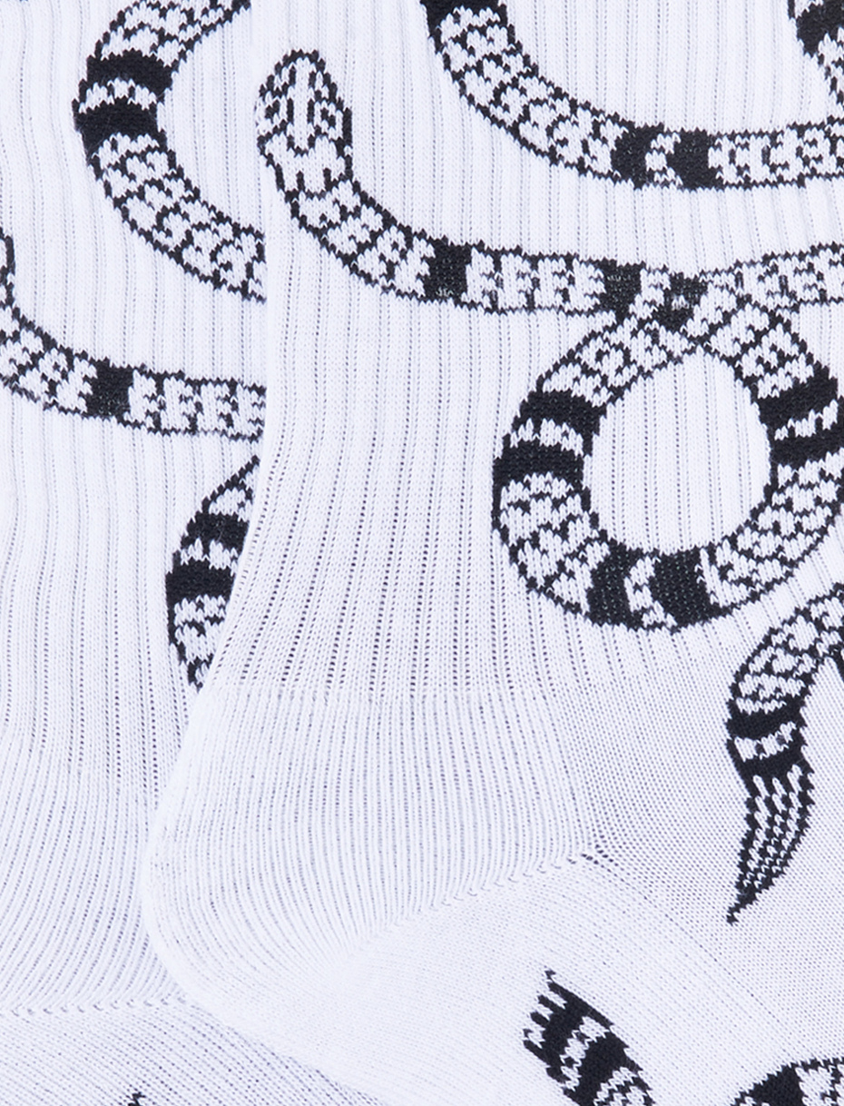 Men's short white cotton terry cloth socks with snake motif - Gallo 1927 - Official Online Shop