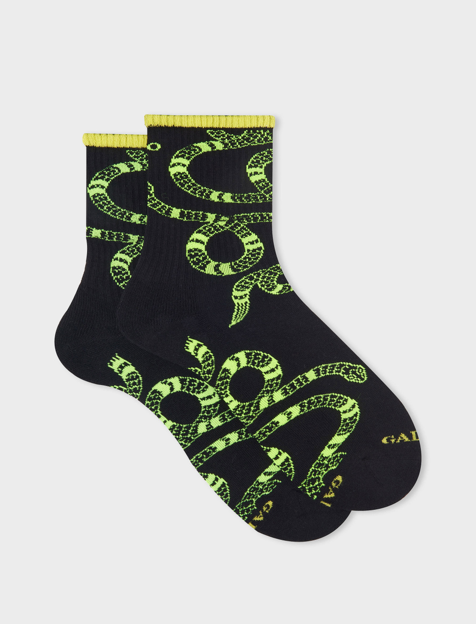 Men's short black cotton terry cloth socks with snake motif - Gallo 1927 - Official Online Shop