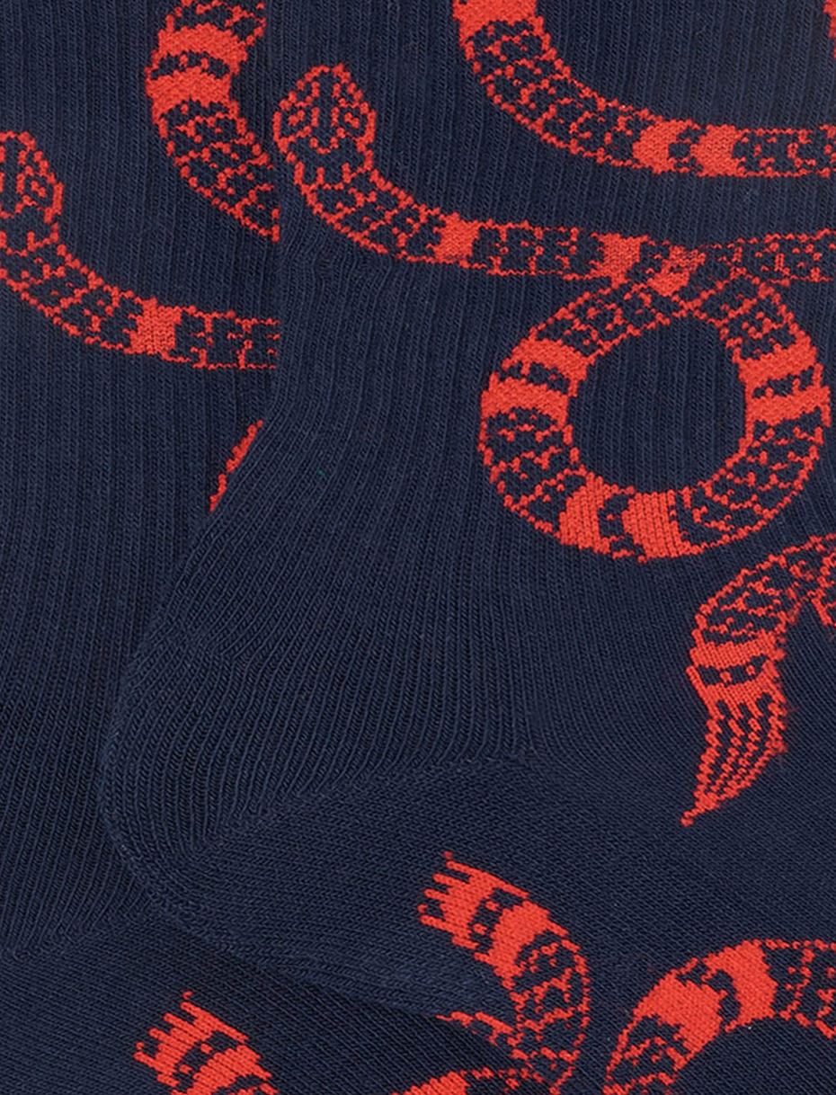 Men's short navy cotton terry cloth socks with snake motif - Gallo 1927 - Official Online Shop