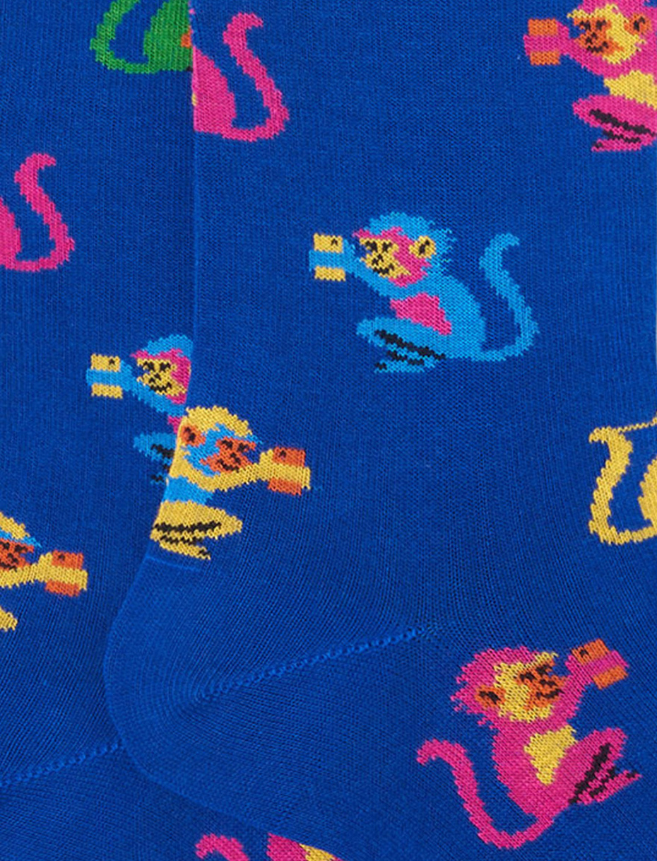Men's long dark blue cotton socks with colourful monkey motif - Gallo 1927 - Official Online Shop