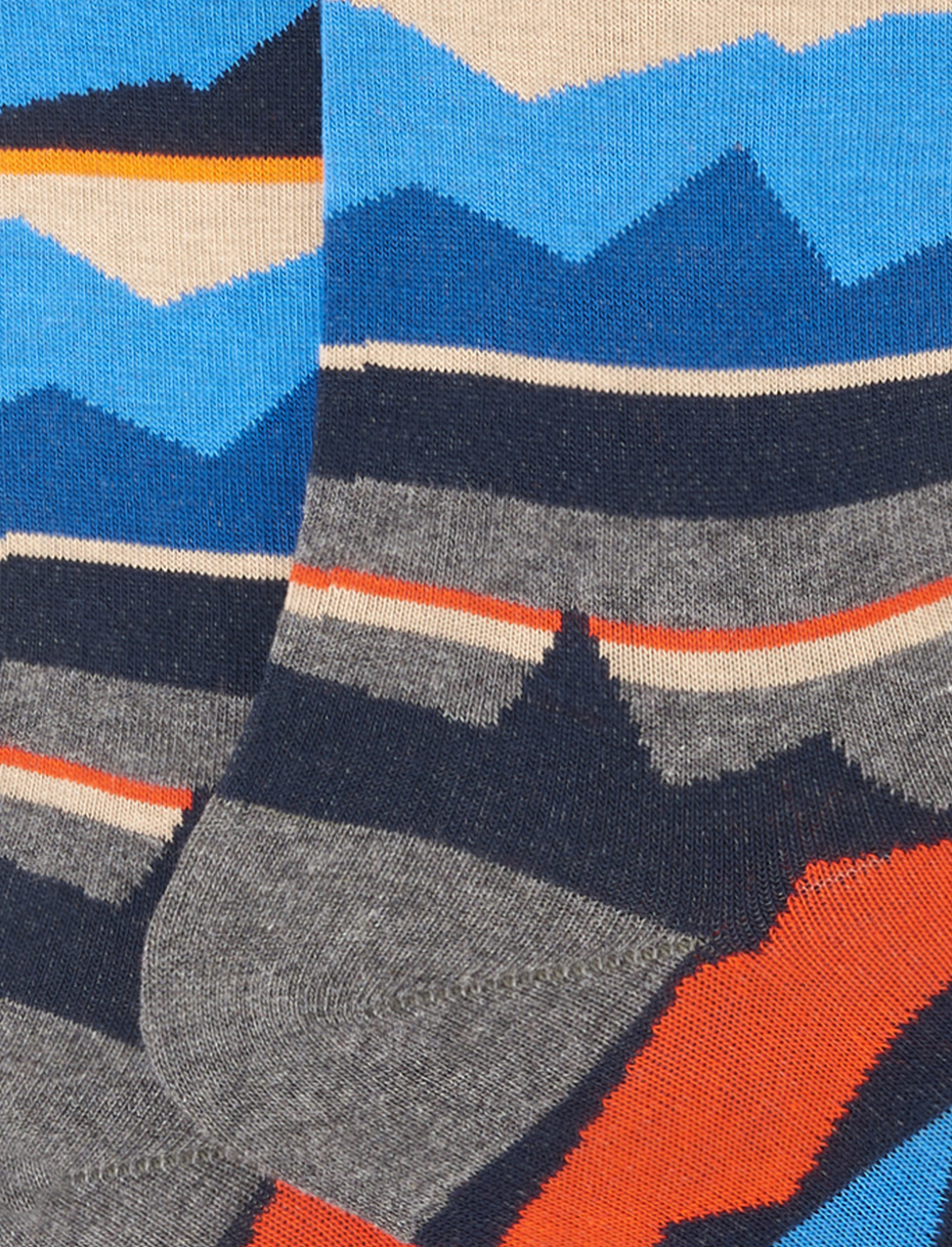 Men's short pyrite cotton socks with multicoloured mountain motif - Gallo 1927 - Official Online Shop