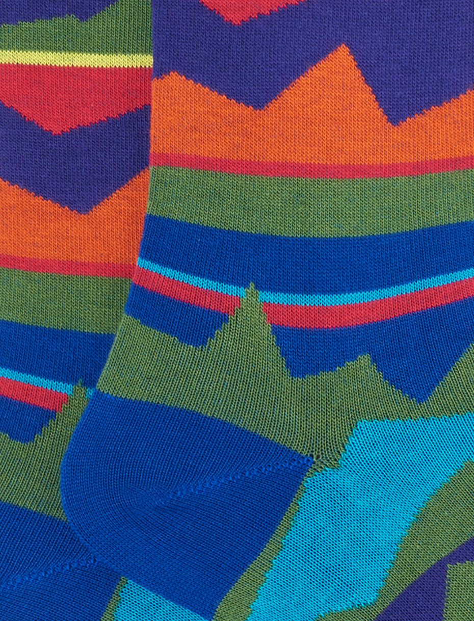 Men's short dark blue cotton socks with multicoloured mountain motif - Gallo 1927 - Official Online Shop