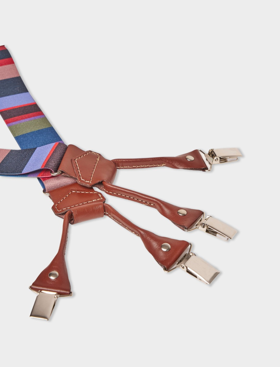 Elastic blue unisex suspenders with multicoloured stripes - Gallo 1927 - Official Online Shop