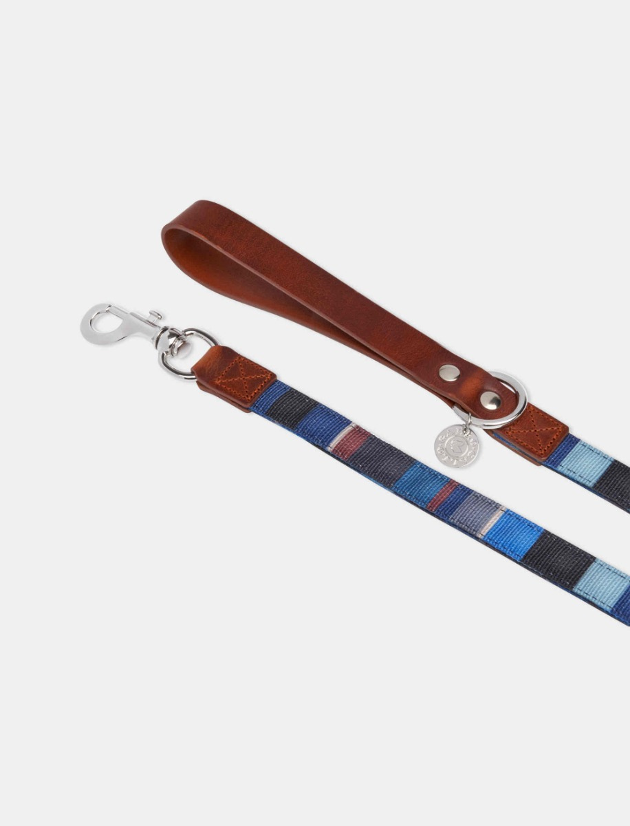 Blue/sand polyester dog leash with multicoloured stripes - Gallo 1927 - Official Online Shop