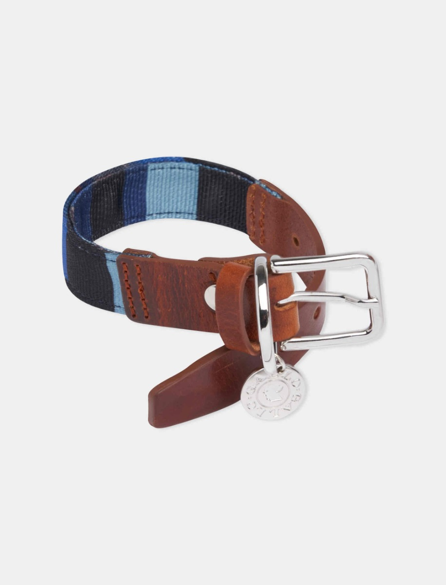Collare cani in poliestere blu/sabbia righe multicolor - Gallo 1927 - Official Online Shop