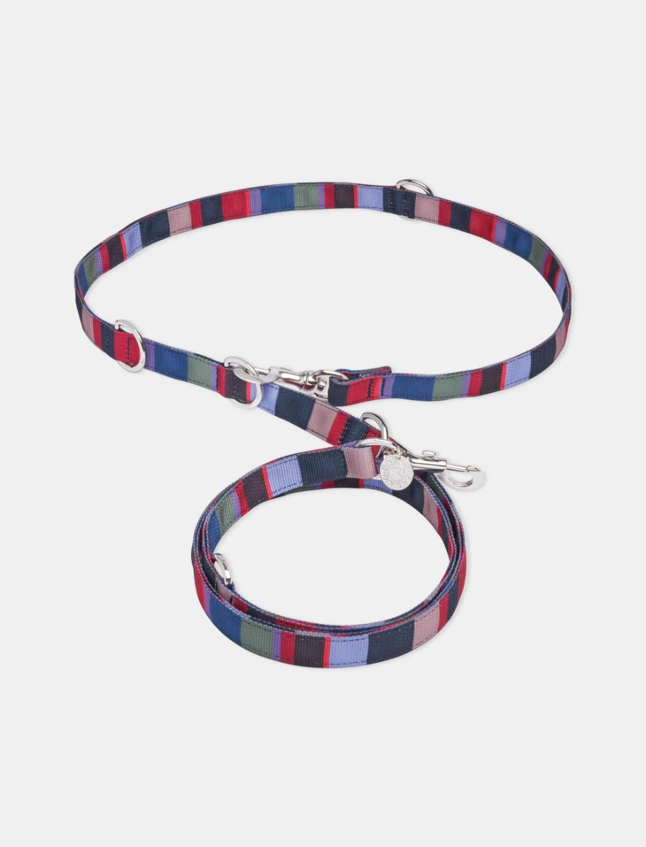 Long blue/iris polyester dog leash with multicoloured stripes - Gallo 1927 - Official Online Shop