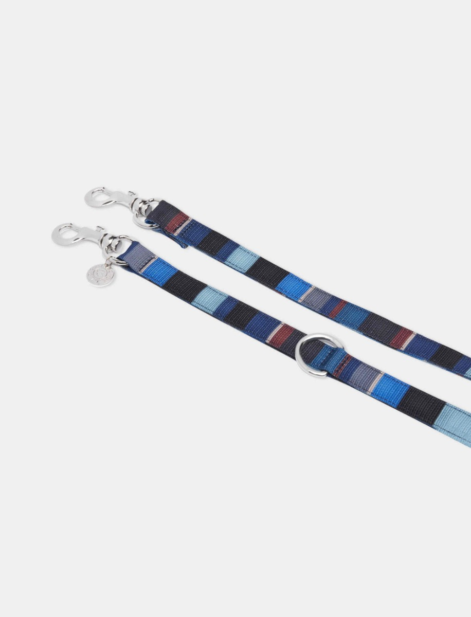 Long blue/sand polyester dog leash with multicoloured stripes - Gallo 1927 - Official Online Shop