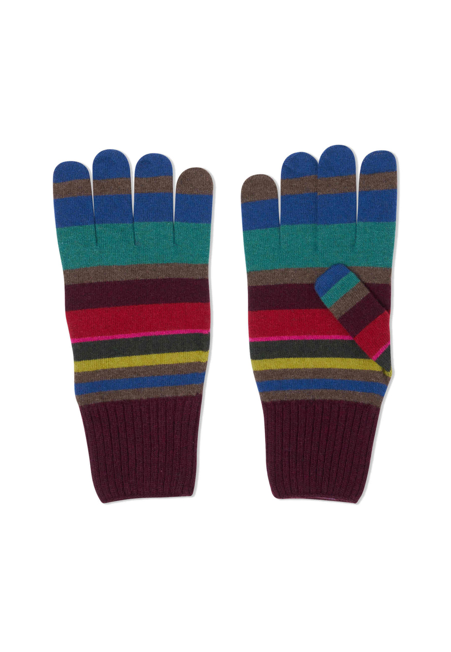 Guanti touch screen uomo lana e cashmere bordò righe multicolor - Gallo 1927 - Official Online Shop
