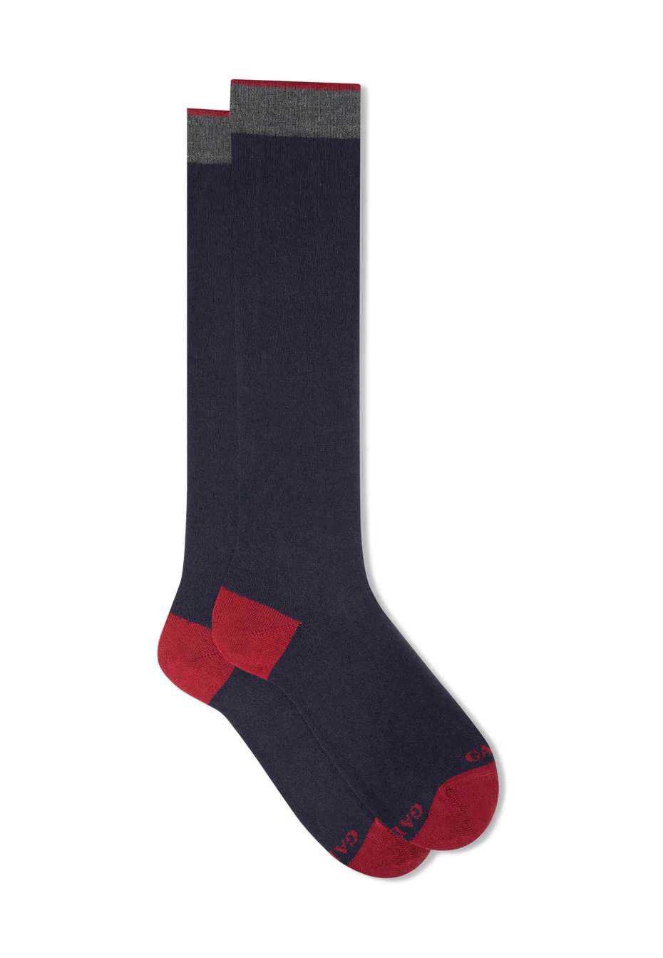 Women's long plain navy cotton and cashmere socks with contrasting details - Gallo 1927 - Official Online Shop