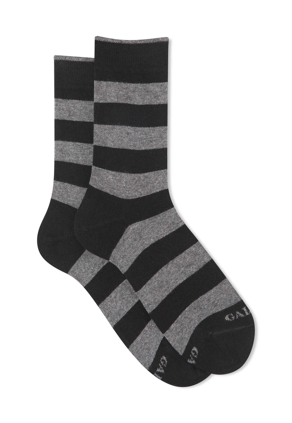Women's short black cotton socks with two-tone stripes - Gallo 1927 - Official Online Shop