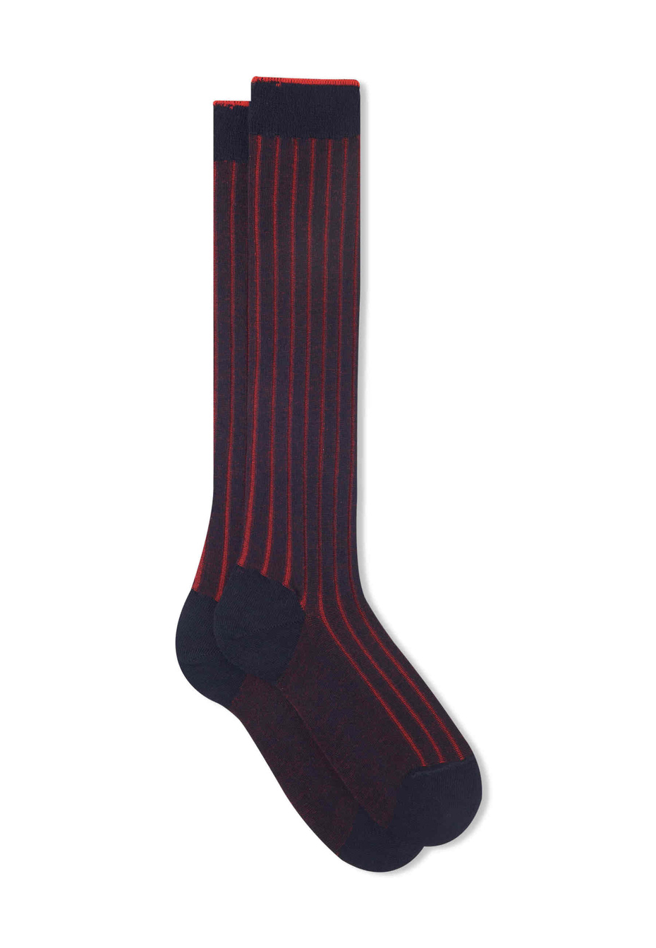 Women's long blue/red plated cotton socks with wide rib stitch - Gallo 1927 - Official Online Shop