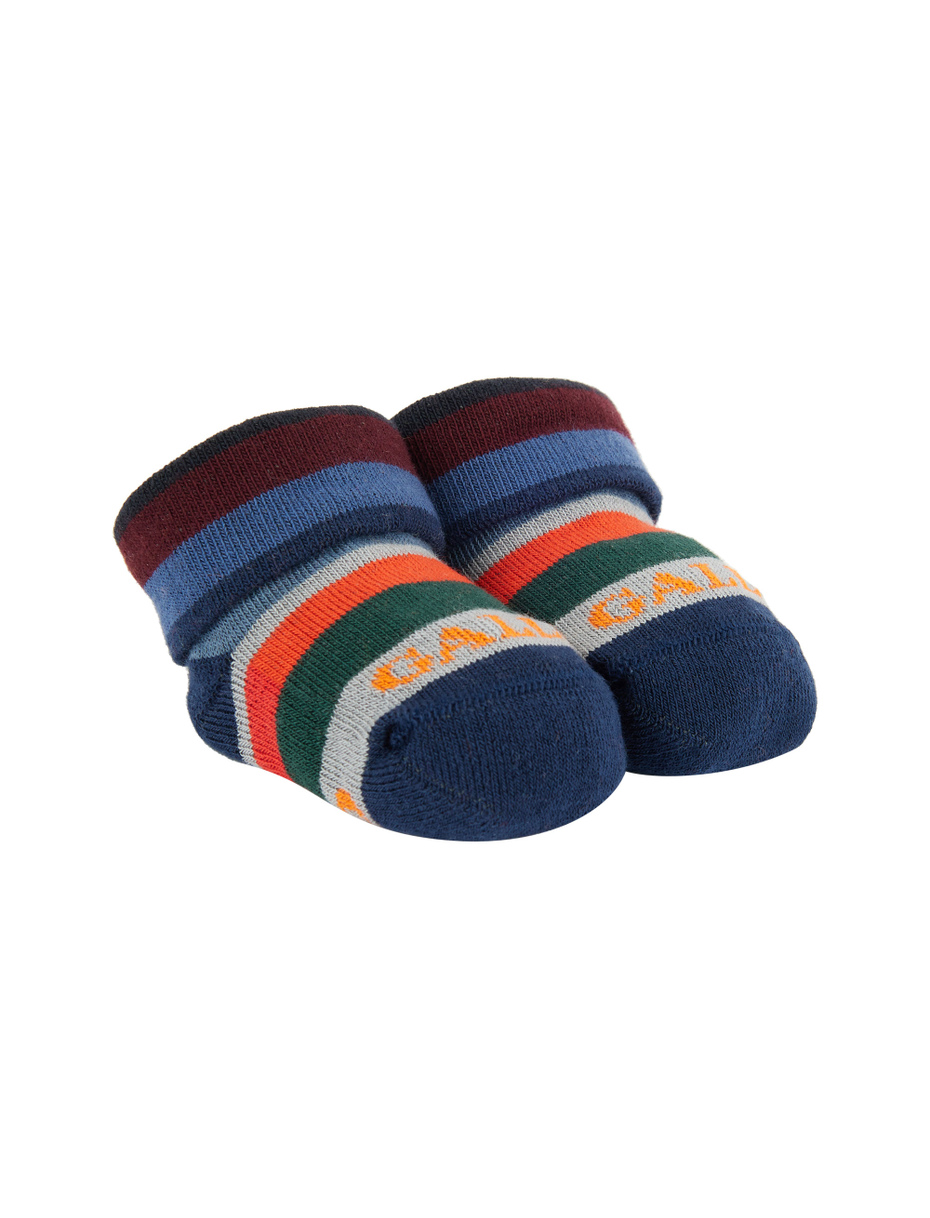 Kids' blue cotton booties with multicoloured stripes - Gallo 1927 - Official Online Shop