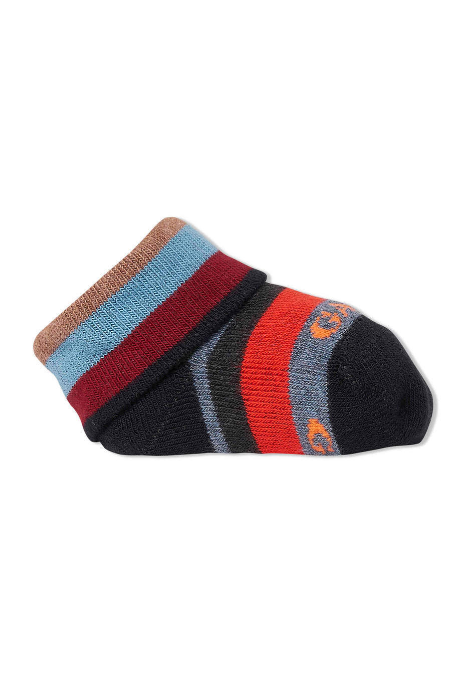 Kids' blue/iris cotton booties with multicoloured stripes - Gallo 1927 - Official Online Shop