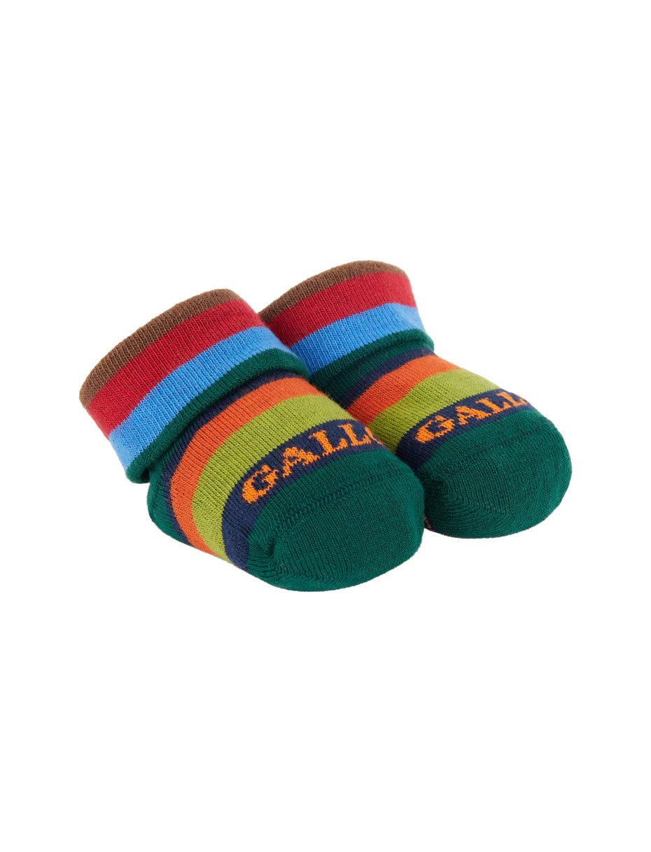Kids' green cotton booties with multicoloured stripes - Gallo 1927 - Official Online Shop